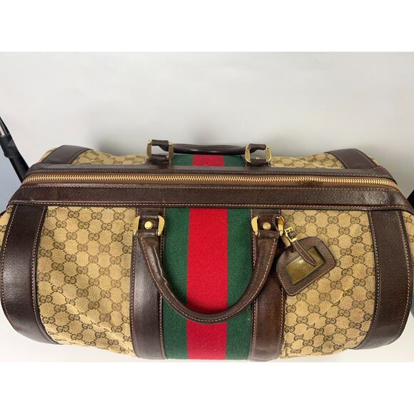 Gucci Sherry Line GG Duffle Medium Brown Leather/PVC Vintage - Picture 2 of 11
